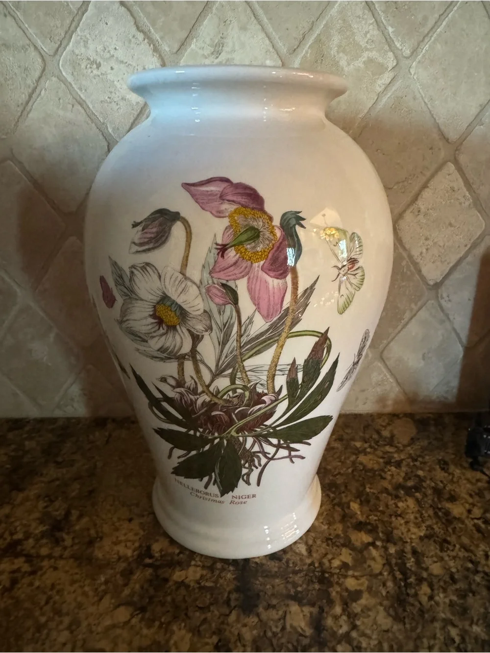 Portmeirion Botanic Garden Large Ceramic Vase with Pink Floral and Green 10”
